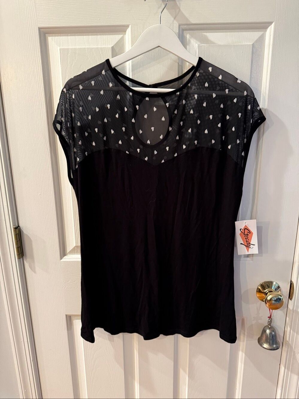 Steady Clothing Black Mesh w/Hearts Keyhole Back Top sz 2X NWT